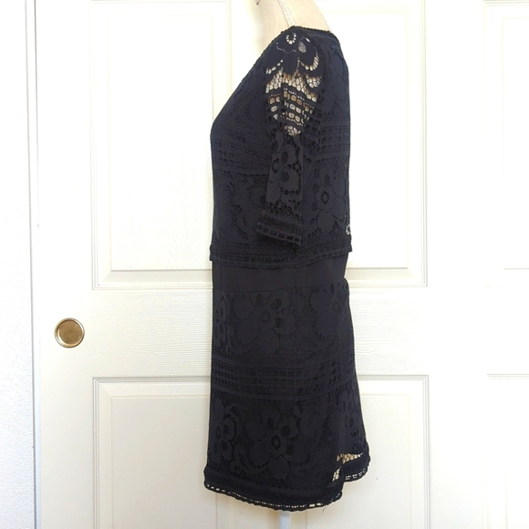 Sea New York Black Cotton Guipure Lace Sleeve Mini Dress - Picture 3 of 6